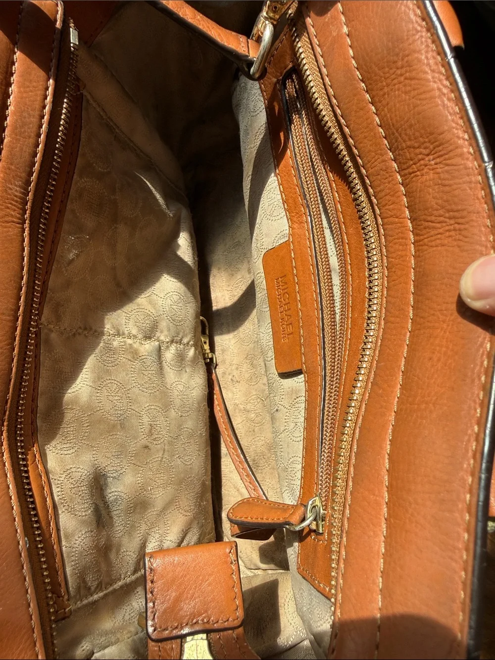 Michael Kors Brown and Tan Signature Satchel with Gold Hardware